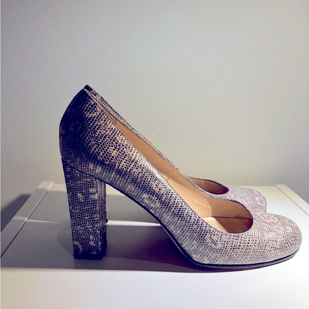 Kate Spade New York Snake Print Block Heel Pumps Made In Italy
